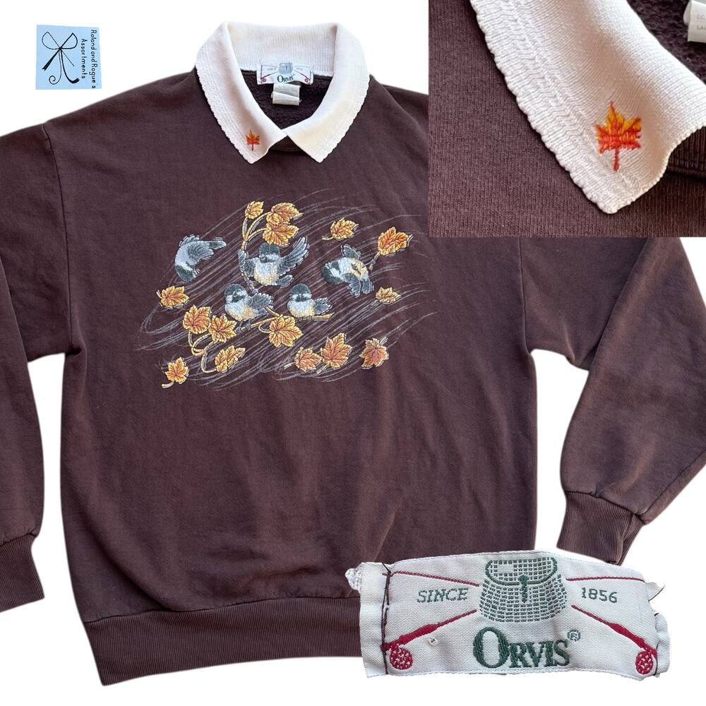Orvis Windy Bird Fall Leaves Scene Sweatshirt Sz M